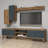 Modern TV Unit with Wall Shelf & Cabinets, Walnut & Chalcedony Color, 70.9 x 17.3 x 13.8 inches | 100% Melamine Coated Particle Board, Thickness: 0.7 inches | Geometric Design, Numerous Shelves, Wall-Mountable Option-1345975308