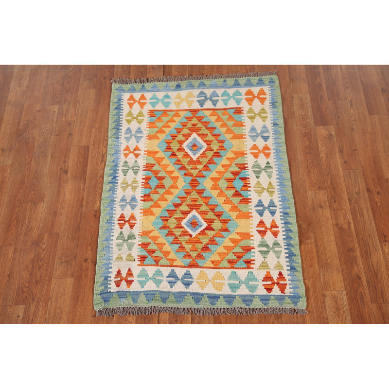 Tapis géométrique en laine Kilim