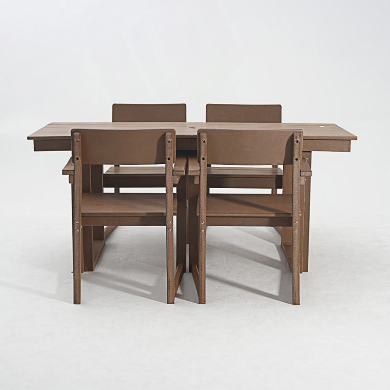 Ensemble de salle à manger 5 pièces pour l'extérieur, table de patio toutes saisons avec trou pour parasol et 4 fauteuils