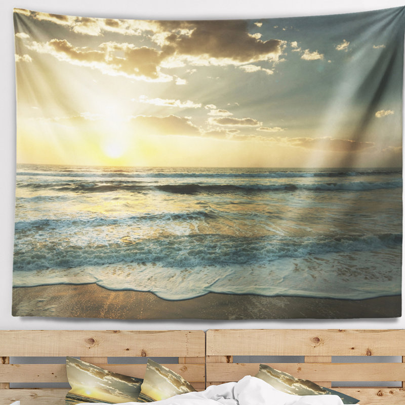 Tapisserie sombre plage et vagues au coucher du soleil, H 50 po x l 60 po