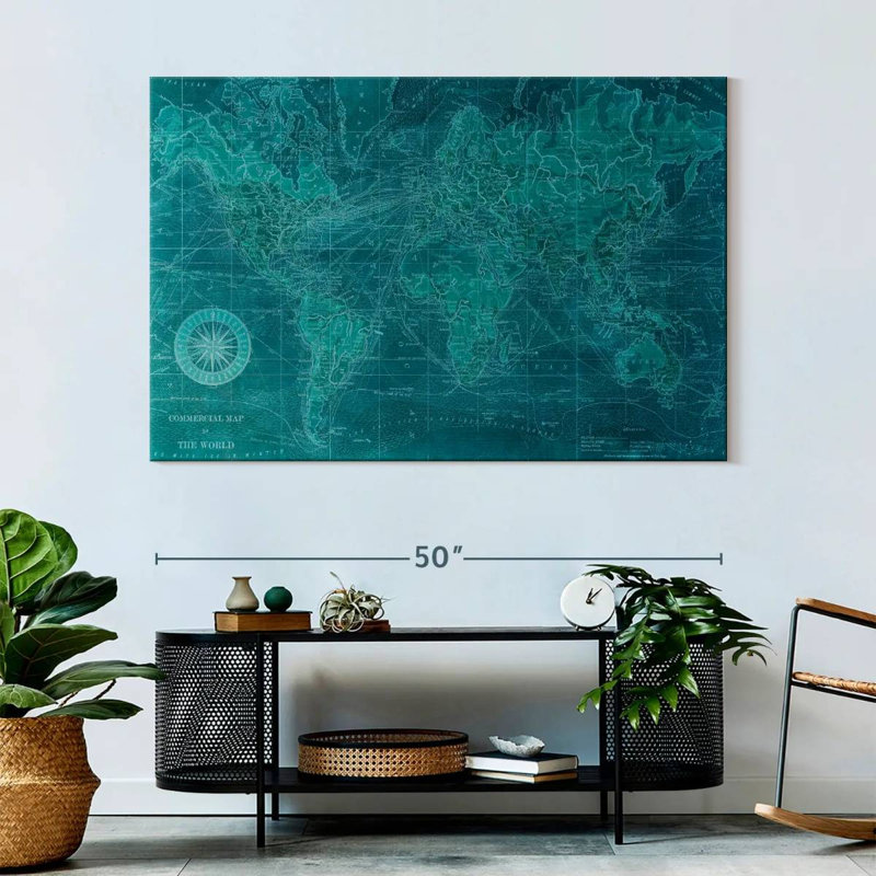Mappemonde azur antique, H 34 po x l 51 po