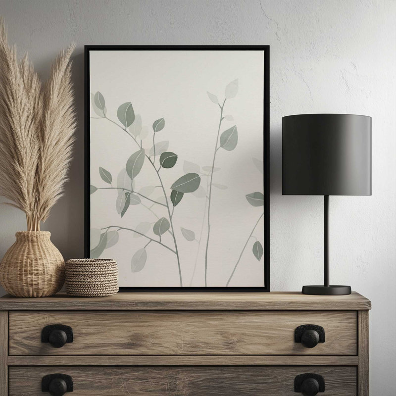 «Sage Leaves II» par Dogwood, L 12 po x H 16 po, Noir, Toile avec cadre