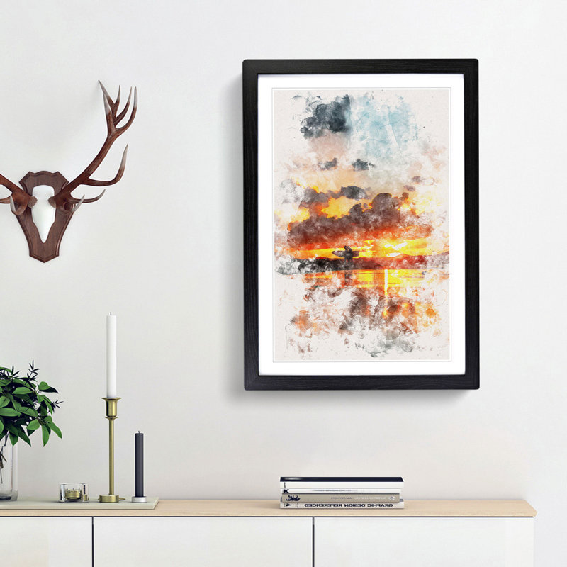 Surfing in Caleta de Famara in Spain - Picture Frame Graphic Art, 87cm H x 62cm W x 2cm D, Black Framed