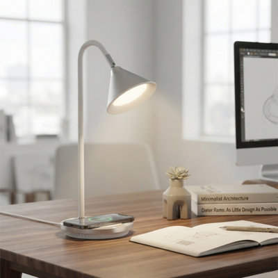  Lucas Modern Wireless Charging LED Desk Lamp Anodized Aluminum White