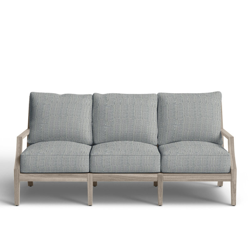 Haley Teak Patio Sofa with Cushions, Rollo Silver InsideOut® Linen, Oyster Teak, No welt + Standard fill