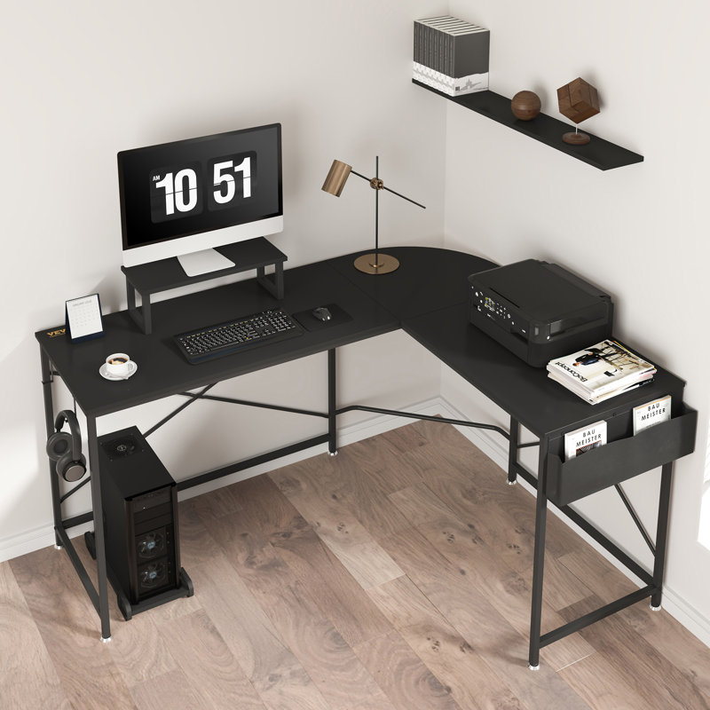 Lagail L-Shaped Metal Base Computer Desk, Black