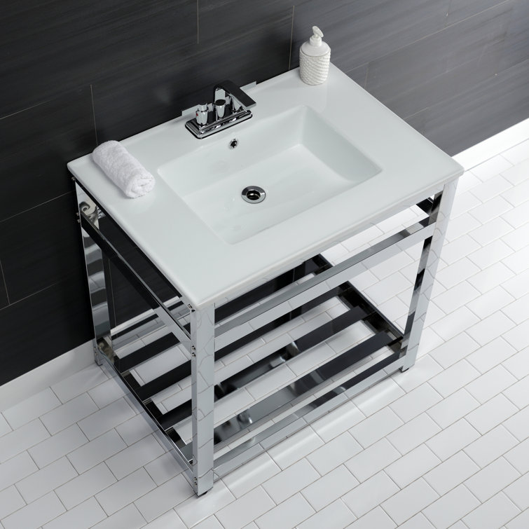 Ceramic Rectangular Console Bathroom Sink with Overflow