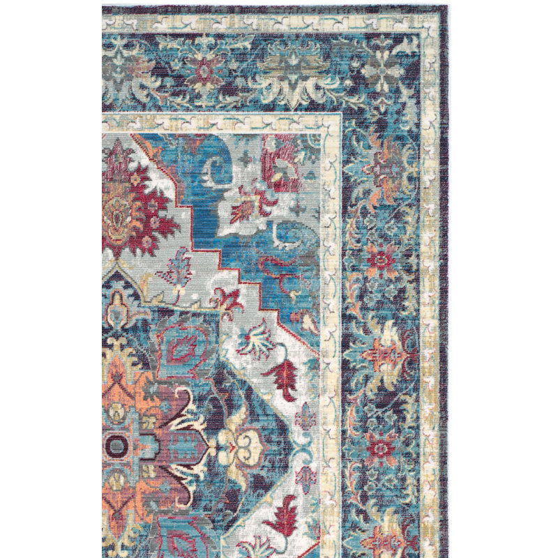 Tapis bleu / mauve Emberlin, Tapis de couloir 2 pi 6 po x 12 pi