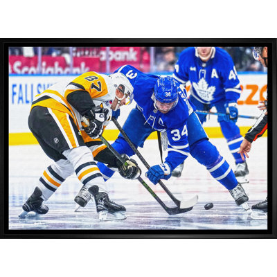 Auston Matthews Toronto Maple Leafs vs Crosby - Framed Canvas Hockey Wall Art, 20x29 NHL Man Cave Decor