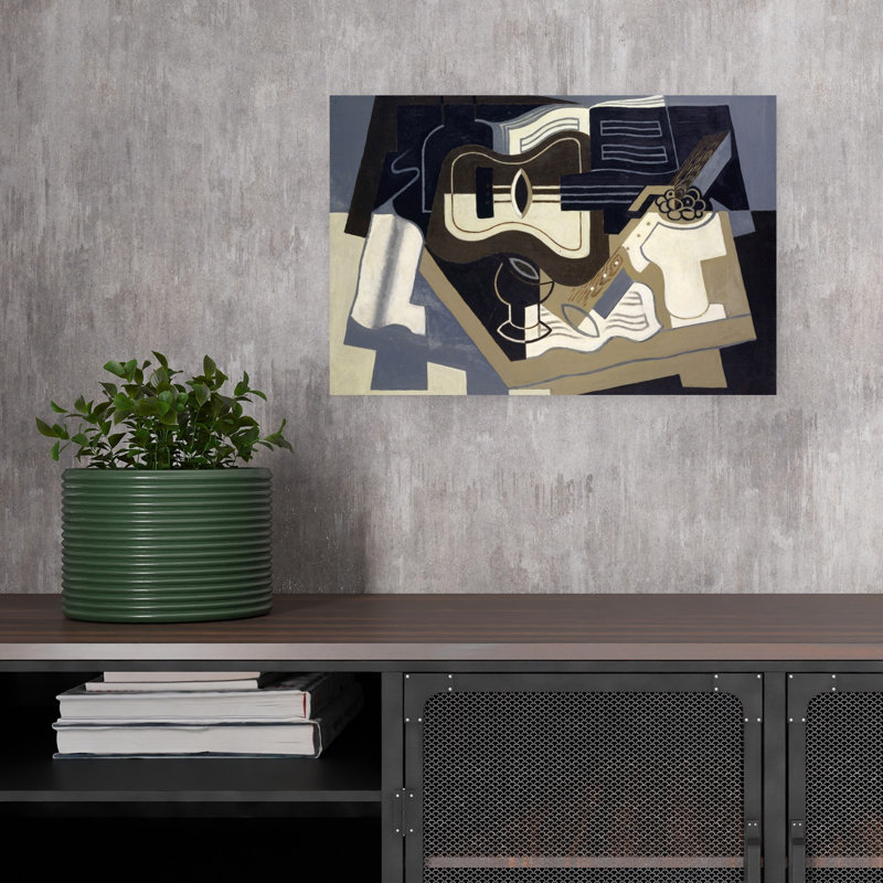 Guitare et clarinette, 1920 - Estampe d'art mural contemporain abstrait, 12" H x 18" W
