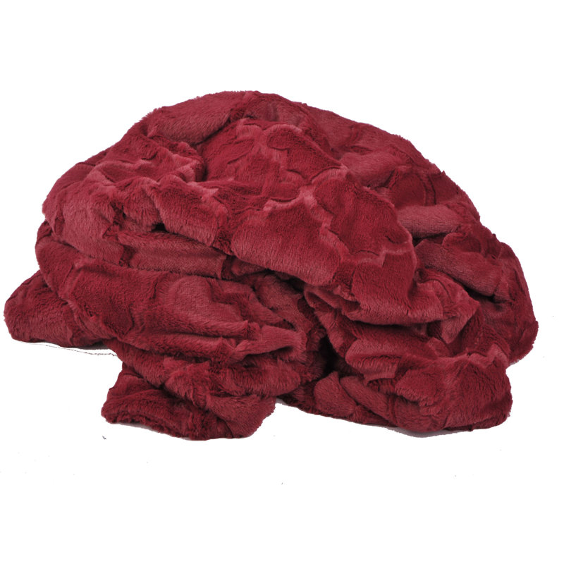 Burgundy Faux Fur and Sherpa Reversible Knitted Throw Blanket