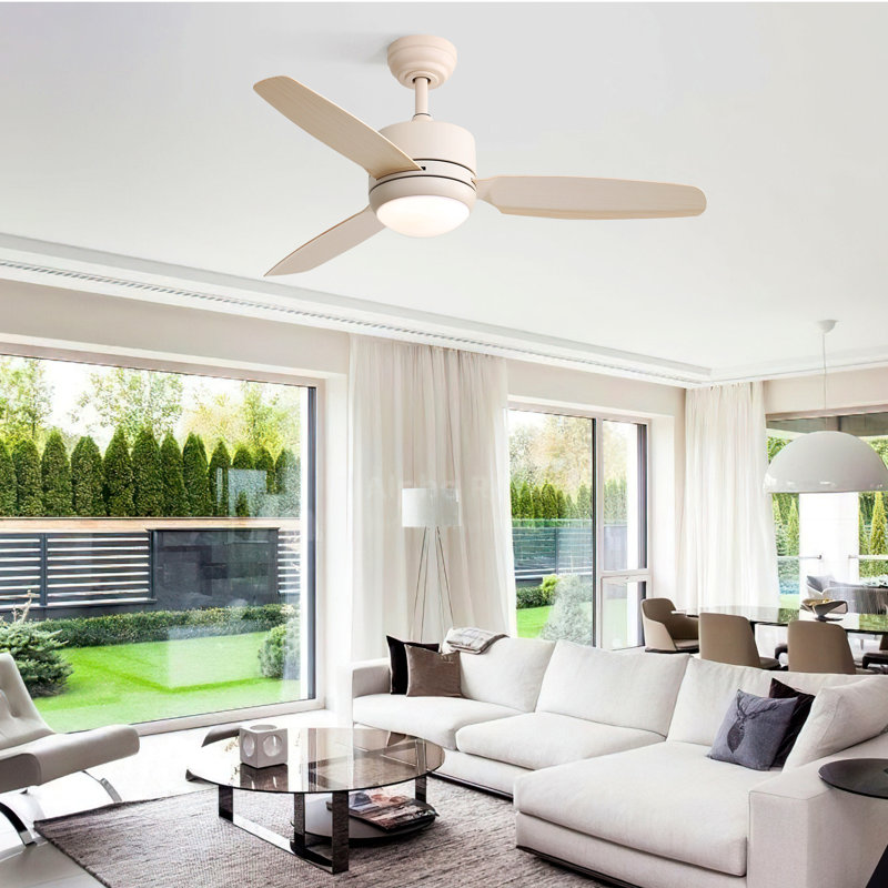 Ventilateur de plafond 46 pouces avec lumières 3 pales ABS 6 vitesses moteur à télécommande pour salon