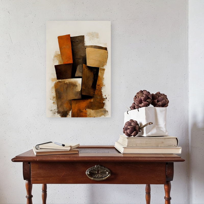 Impression d'art mural géométrique contemporain abstrait à couches terreuses, H 24 po x l 16 po
