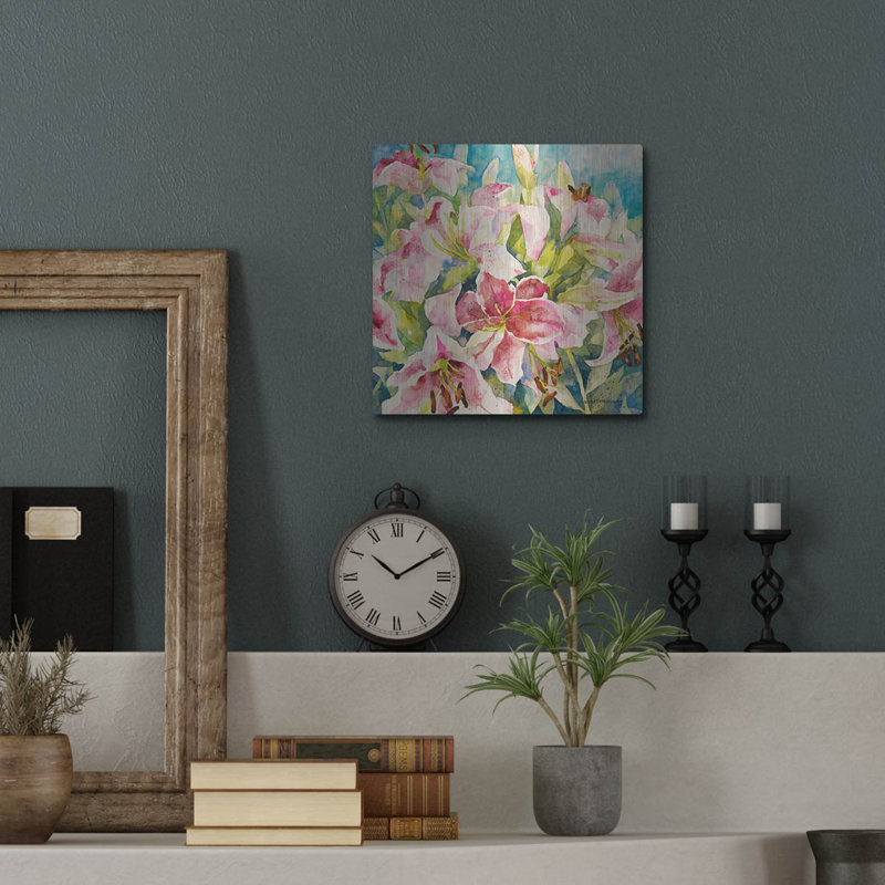 «Pink Lilies» par Annelein Beukenkamp, art mural en métal, 36 po x 36 po, H 12 po x l 12 po