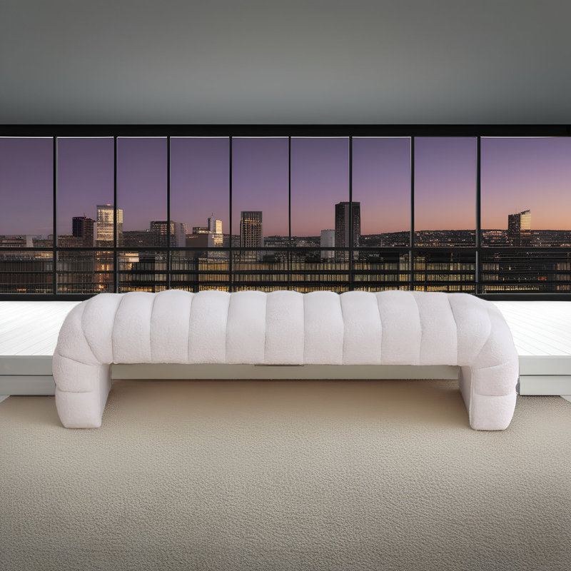 69.6" W Upholstered Bench, Ivory
