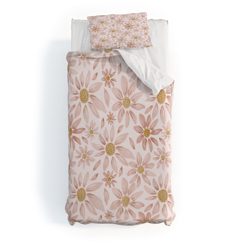 Ensemble de housse de couette Menina Lisboa Wild Pink Daisies, Housse de couette simple + 1 taie décorative
