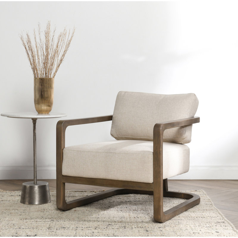Fauteuil en polyester l 29 po Saya, Mélange de polyester beige, Brun naturel