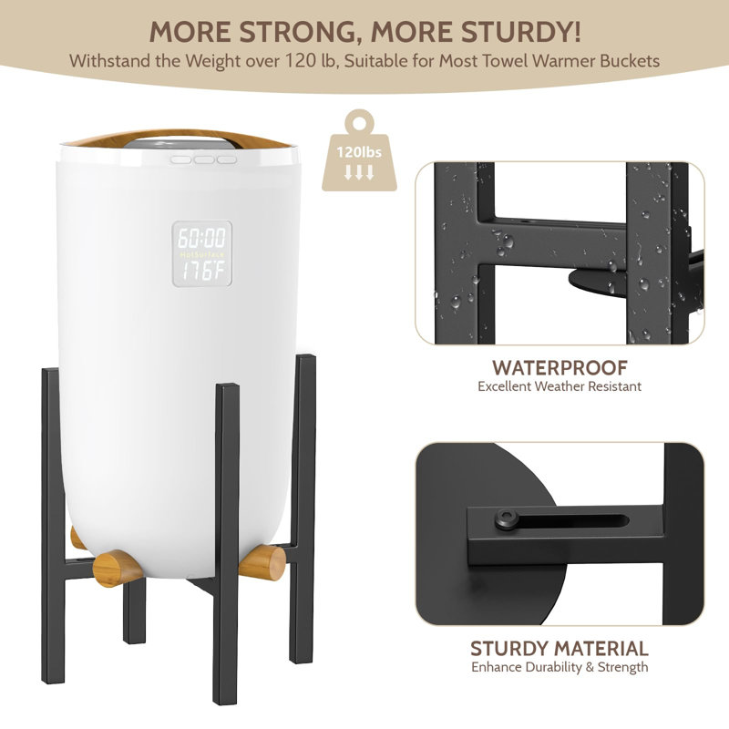 Adjustable Stand for Towel Warmers, Solid Wood Stand to Fit Different Sized Towel Warmers, (Black)