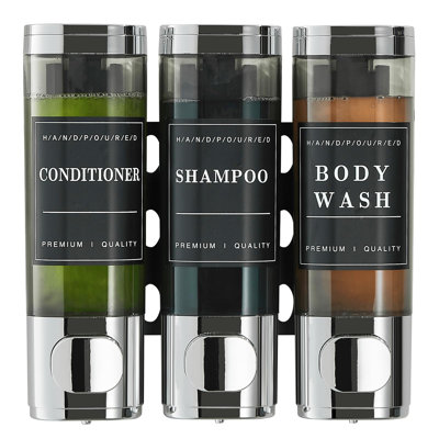 Shampoo and Conditioner Dispenser,Shower Dispenser 3 Chamber No Drilled Shampoo Dispenser,(Clear Bright)