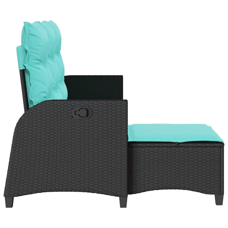  Reclining Patio Sofa With Cushions L-Shaped Black Poly Rattan, Turquoise, Black