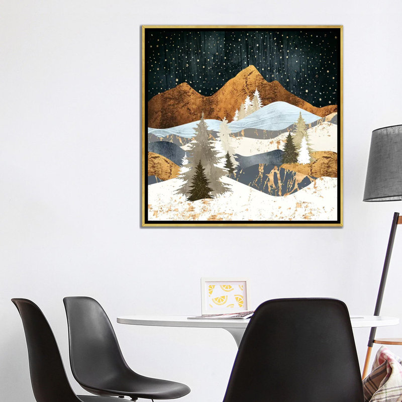 Étoiles d'hiver - reproduction d'impression, Aucun mat, H 37 po x l 37 po x P 1,5 po, Toile encadrée d'or