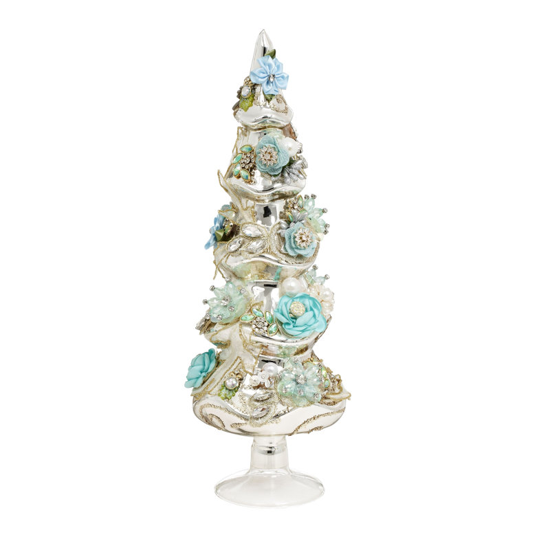 Jeweled Tree, Pink, Large - 17 Inches, 13.5" H x 5" W x 5" D, Silver/Blue