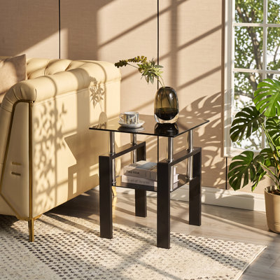 Table de bout contemporaine en verre trempé et en métal l 17,71 po x P 17,71 po x H 20,47 po Contemporary (ensemble de 2)