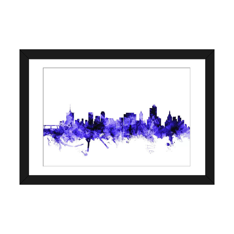 «Tulsa, Oklahoma Skyline» par Michael Tompsett, impression sur toile, Papier d'art encadré noir, Blanc