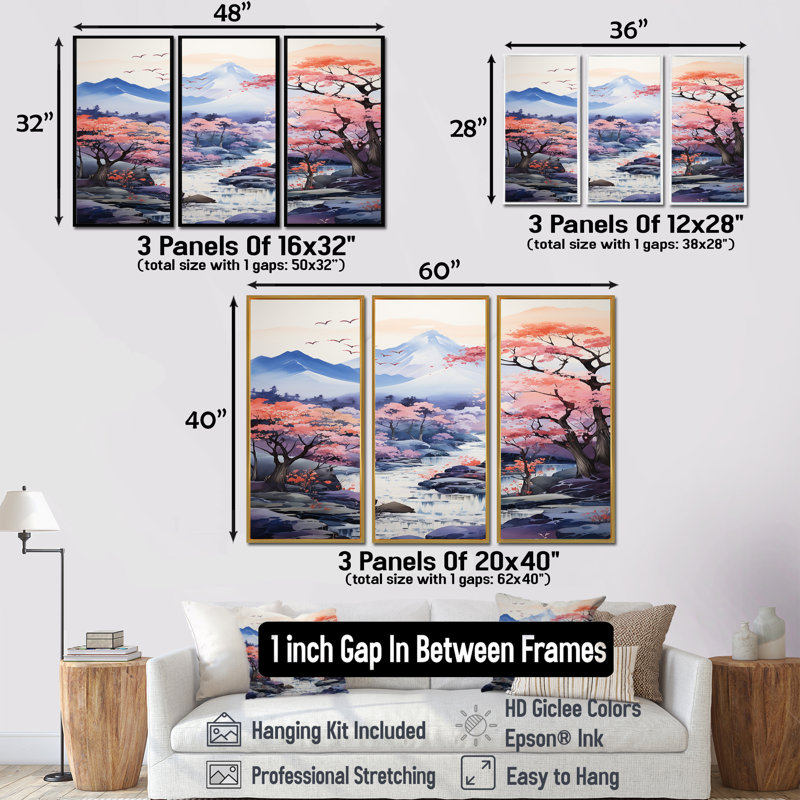 Ensemble de décorations murales chinoises «River River I - Lake House», Cadre flottant noir, H 40 po x l 60 po x P 1 po