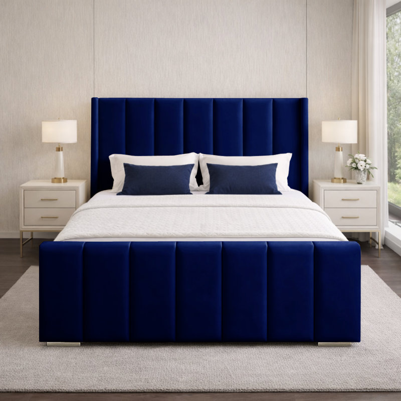 Premium Luxury Wingback Panel Bed Frame, Marine, Double (4'6)