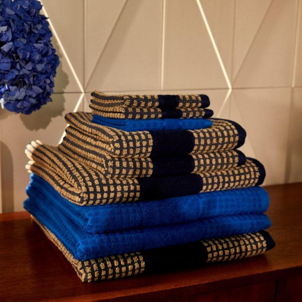 Razaria Organic 100% Cotton Midweight Bath Sheet, Blue/Sand