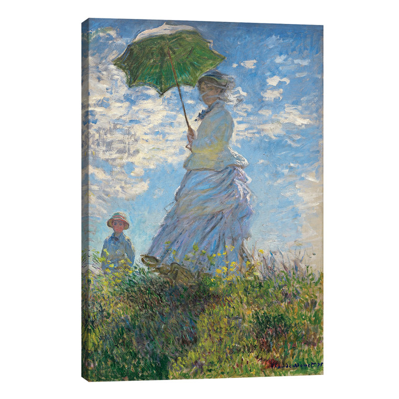 Woman With A Parasol - Madame Monet And Her Son, 1875 by Claude Monet - Painting on Canvas, No Framed