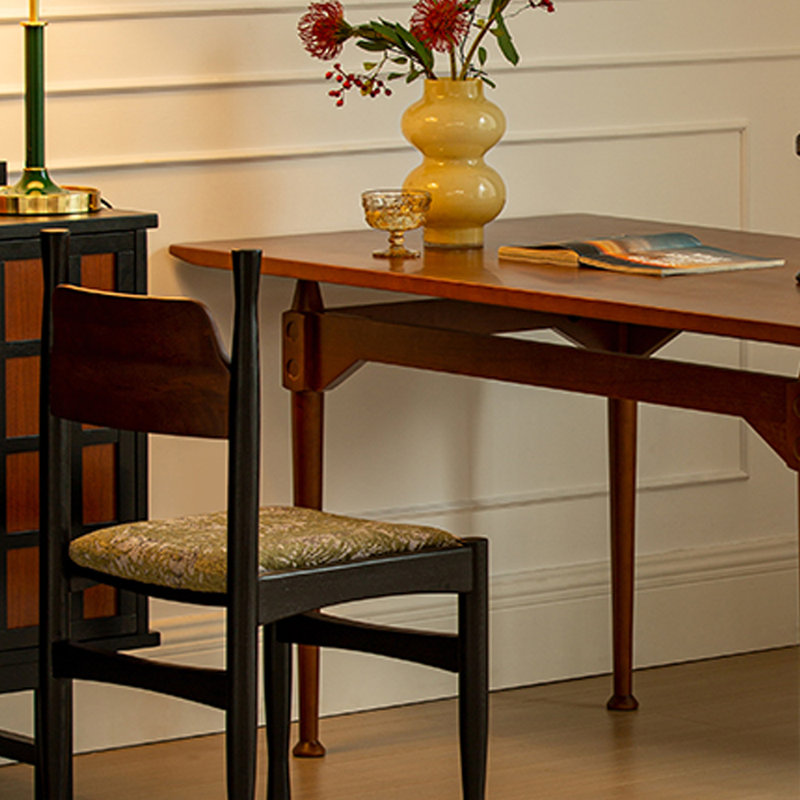Retro Solid Boxwood Rectangular Dining Table, 29.84"H x 55.11"L x 31.49"W