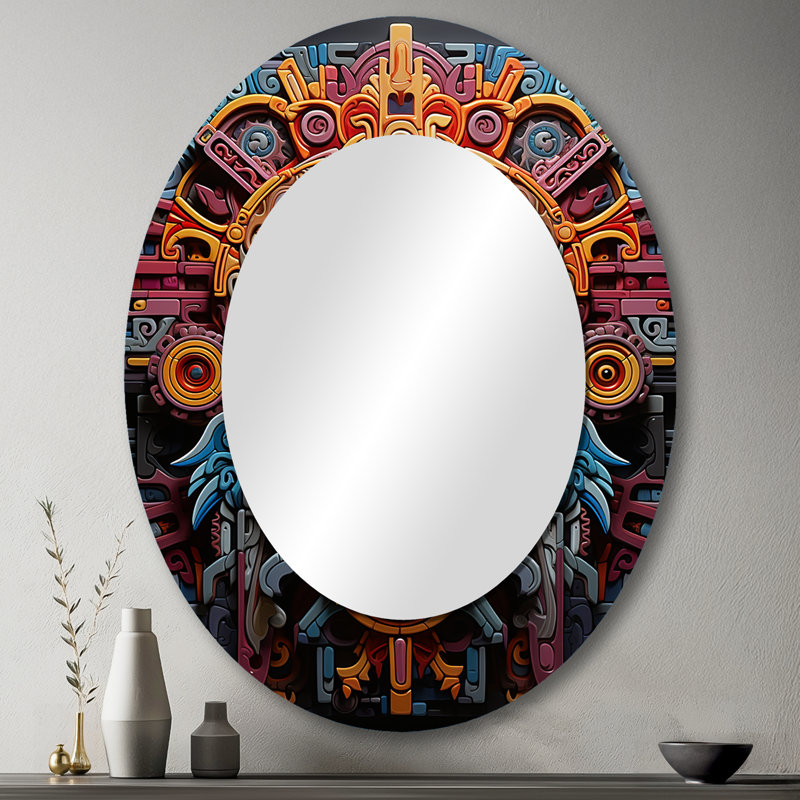 Miroir mural traditionnel bleu sarcelle et aztèque vibrant Mexique, 43 po x 33 po