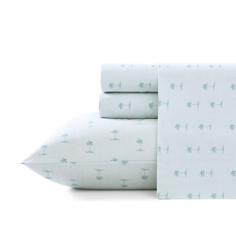 Tommy Bahama Printed Percale Cotton Sheet Set, King Sheet Set with 2 Pillowcases, Blue Kew Palms