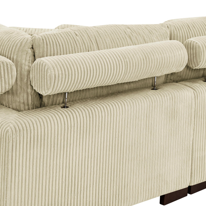 Grand canapé modulaire double rembourré en velours côtelé avec 3 sièges et coussins réglables en bois de couleur beige Canapé surdimensionné confortable Assemblage facile Aucun outil supplémentaire requis et sans effort