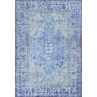 Nile Vintage Medallion Flatweave Dark Blue Area Rug
