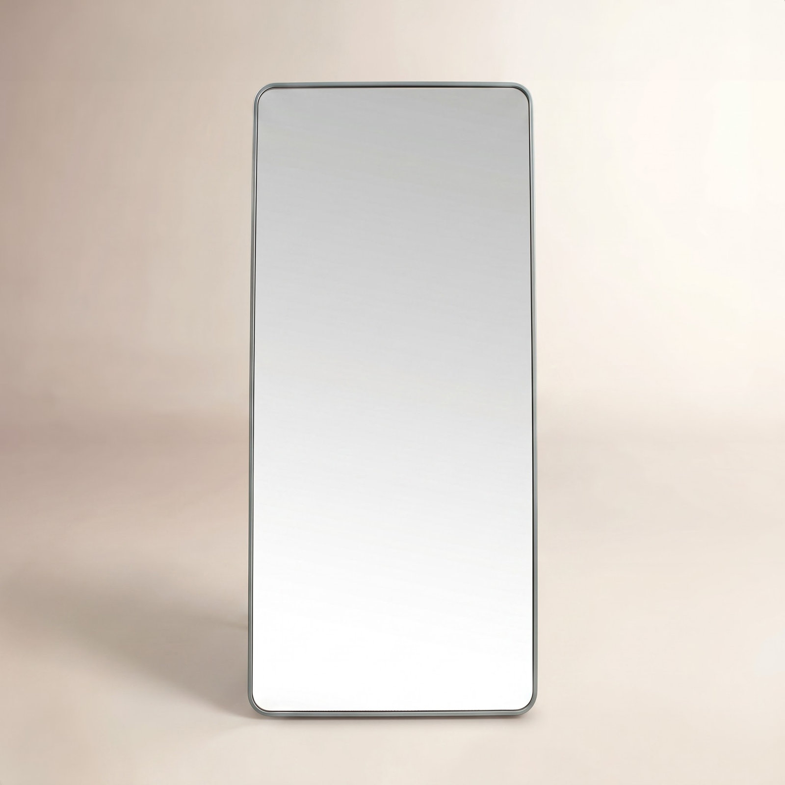 Sabine Metal Rounded Rectangle Floor Mirror, 72" x 32", Silver