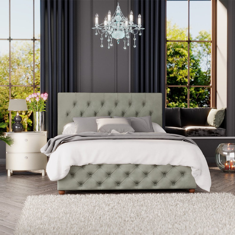 Upholstered Ottoman Bed, Duck Egg, Double (4'6)
