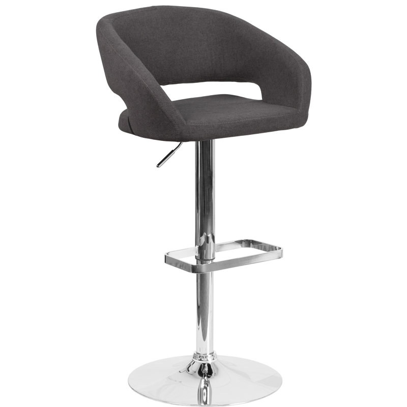 Amberlie Modern Upholstered Adjustable-Height Barstool with Footrest, Black, Charcoal