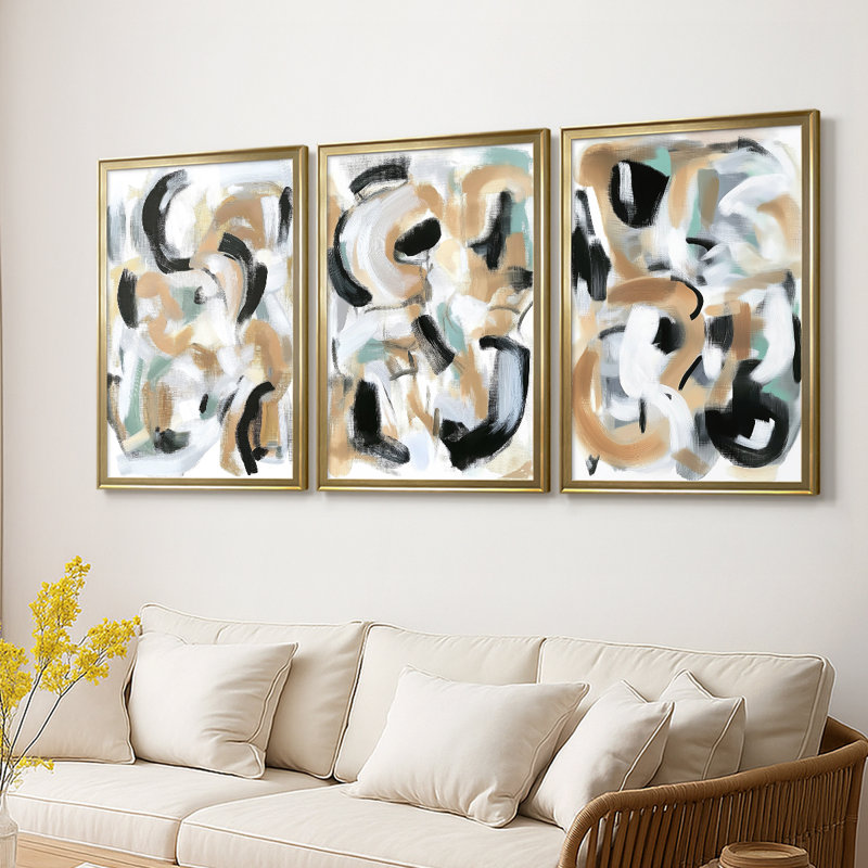 ABSTRACT Series DCCXCII - Toile tendue avec châssis sur mesure - 3 pièces, H 19 po x l 27 po, Doré