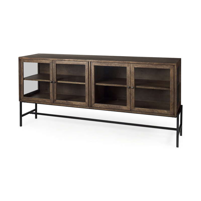 Buffet en bois massif de manguier 70 po Warner, Noir/brun