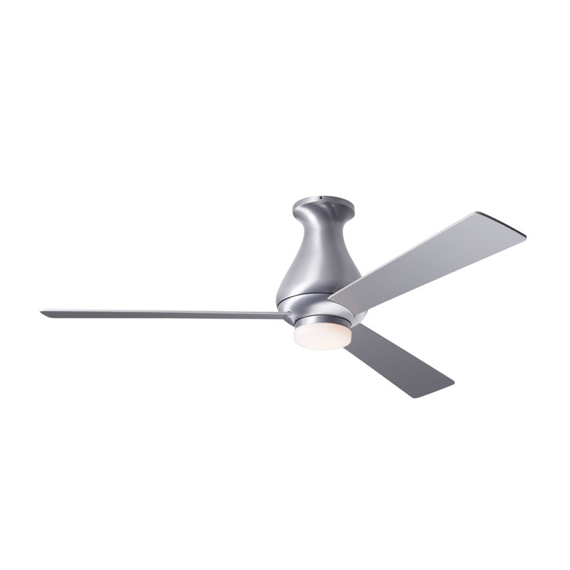 LED Flush Mount Ceiling Fan, Brushed Aluminum, Aluminum, Fan Speed and Light Control (3-wire)