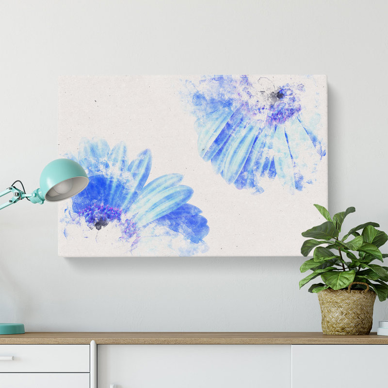 Two Blue Flowers - Wrapped Canvas Print, 40cm H x 60cm W x 3cm D
