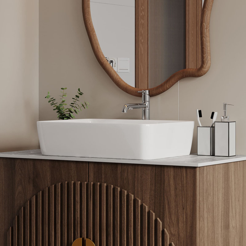 18.9" x  14.37" Rectangular Ceramic Vessel Bathroom Sink, Above-Counter Vanity Sink with Standard 1.75" Drain Opening, White