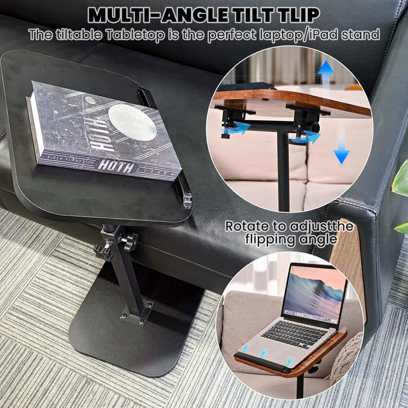 Adjustable C-Shaped End Table With Swivel Top For Sofa, Bed, Reading Nook - Space-Saving Side Table