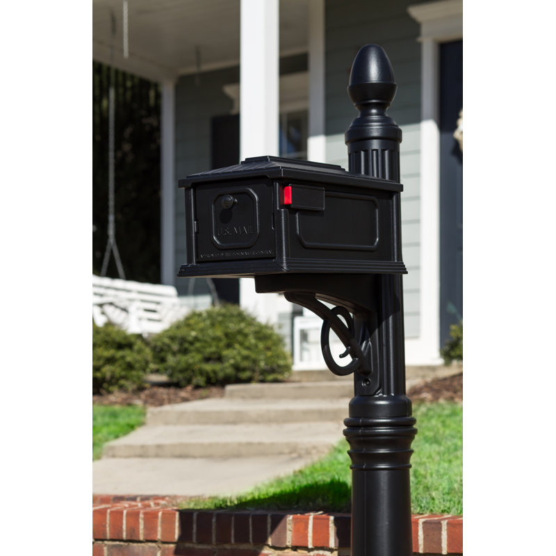 Stratford Black Plastic Mailbox and Post Combo