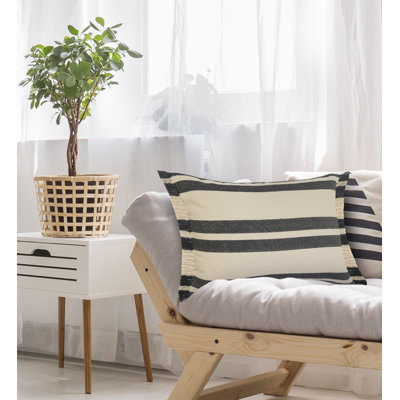 Striped Lumbar Pillow With Fringe