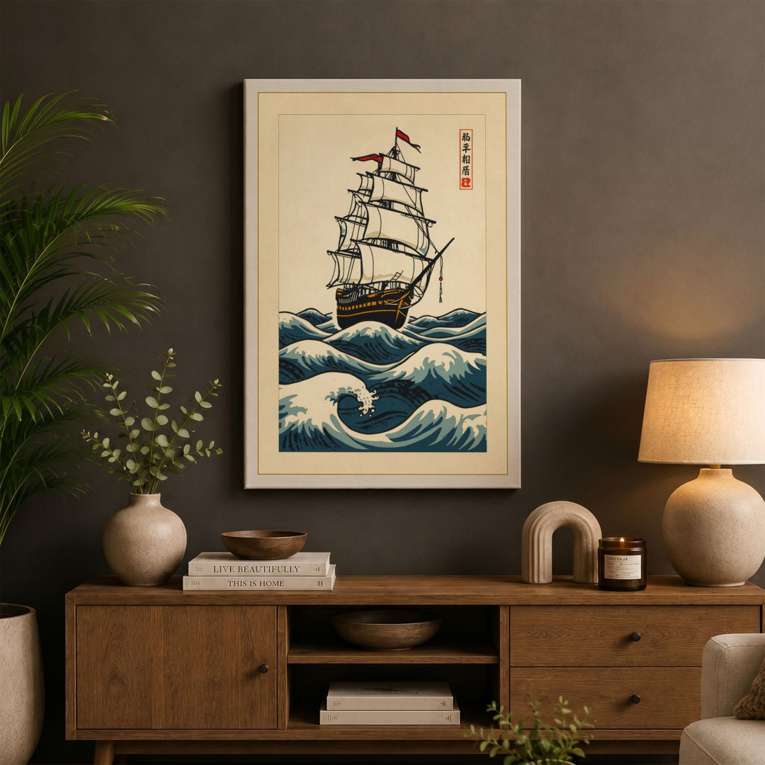 Sailing Ship at Sea Japandi - Wrapped Canvas
