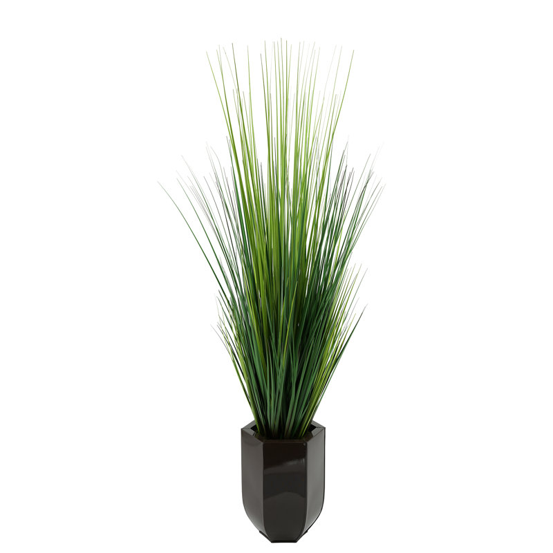 45'' Faux Foliage Grass in Metal Planter, Glossy Brown